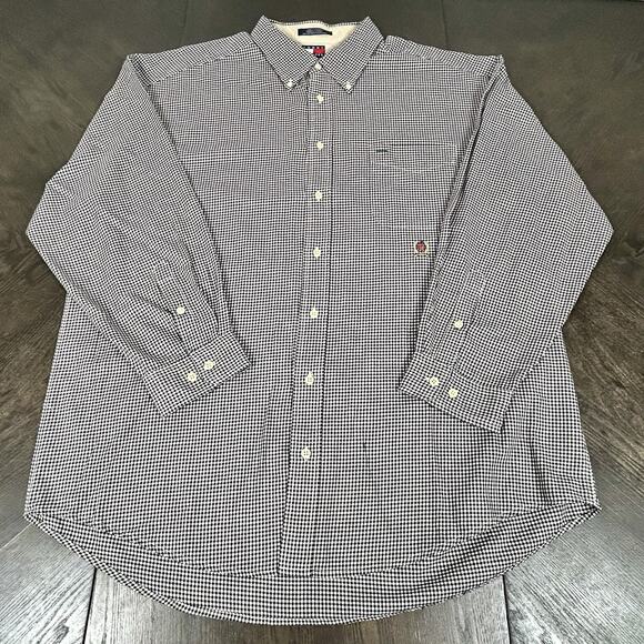 Vintage 2000 Tommy Hilfiger Gingham Button Down Shirt XXL Black & White Y2K - Picture 1 of 11
